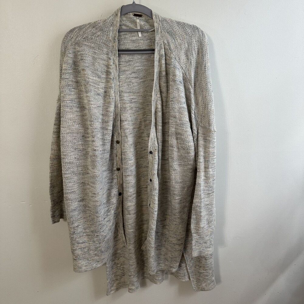 Free People High Low Long Cardigan Sweater Womens M Cream Oversized Button Front